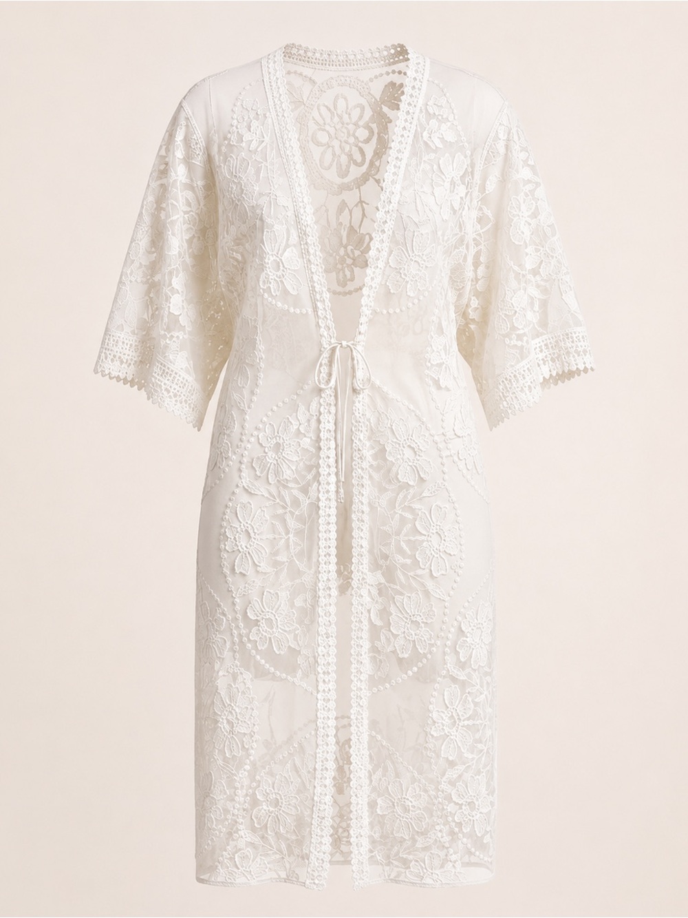 Embroidered Lace Kimono Duster Cover Up